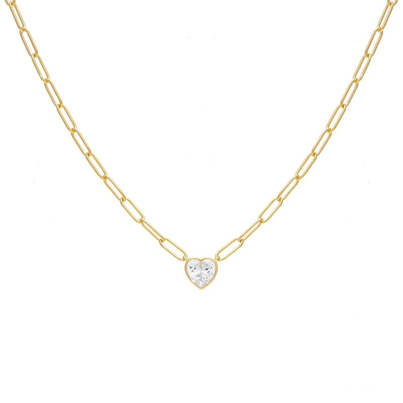 Colorful Heart-Shaped Chain Necklace - 18K Gold Plated