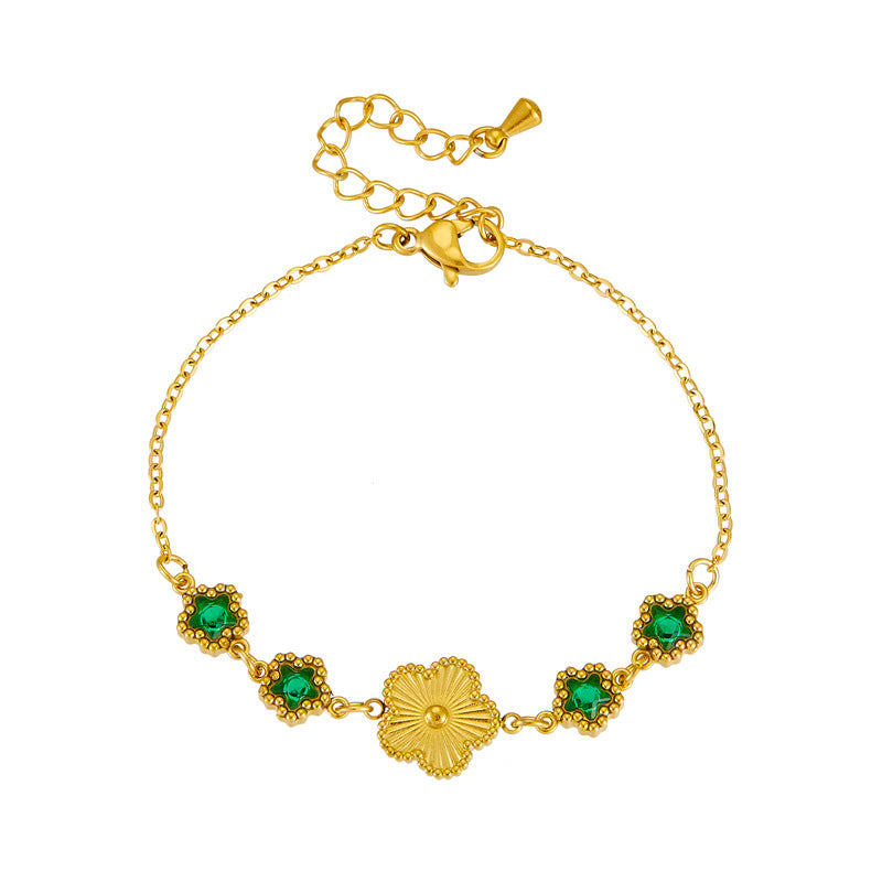 Colorful Flower Five-leaf Flower Shell New All-match Titanium Steel Bracelet