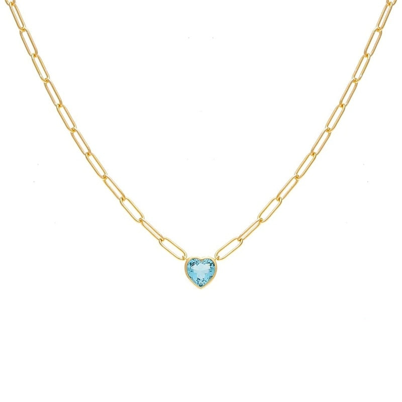 Colorful Heart-Shaped Chain Necklace - 18K Gold Plated