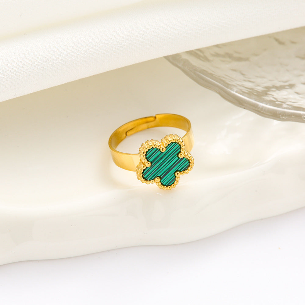 Lucky Five Leaves Flower Ring Female Opening Adjustable Non-fading Ring Ornament