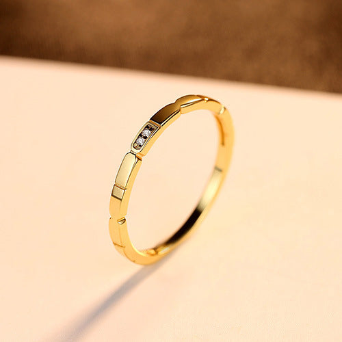 925 Silver Gold Plaid With Round Zircon Ring