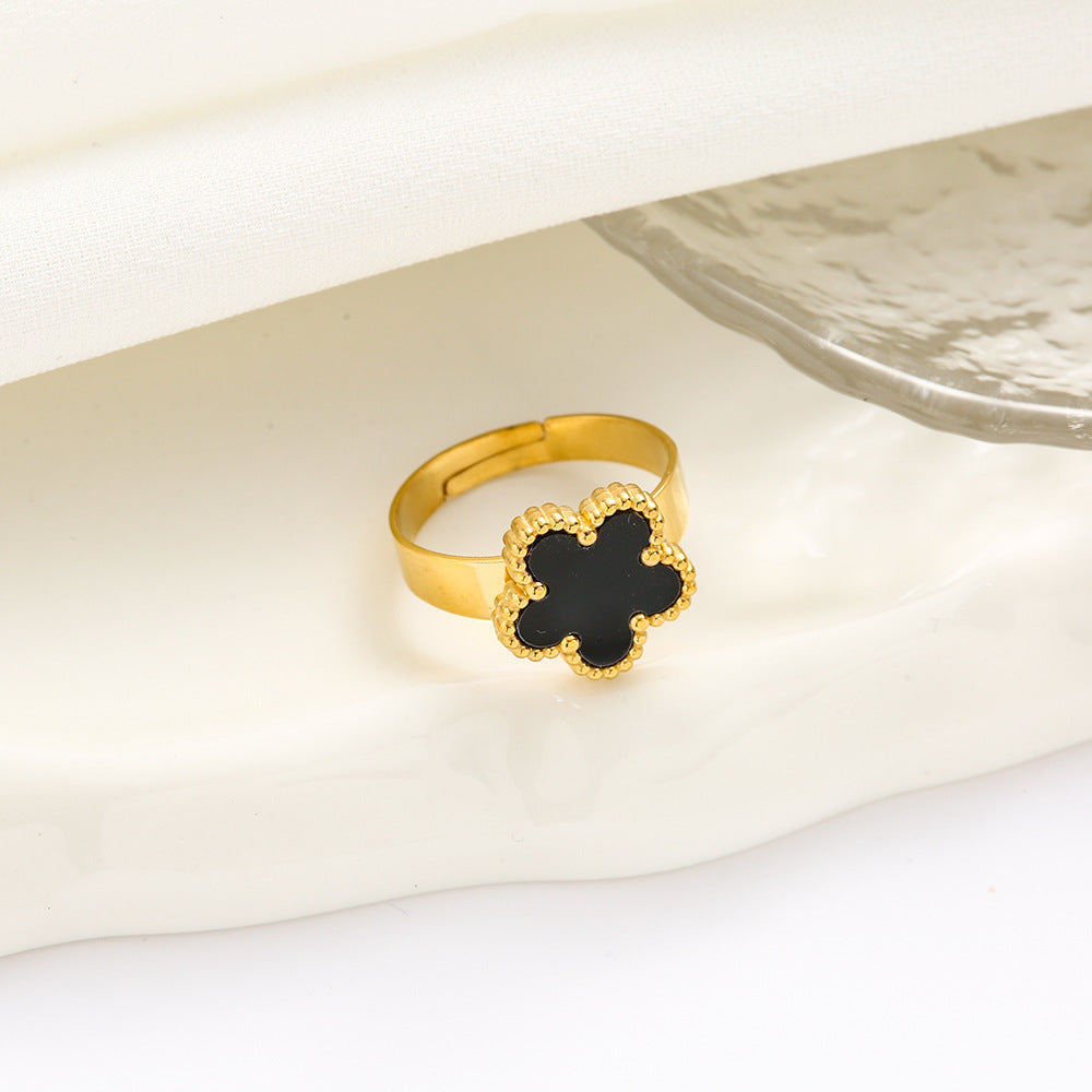 Lucky Five Leaves Flower Ring Female Opening Adjustable Non-fading Ring Ornament