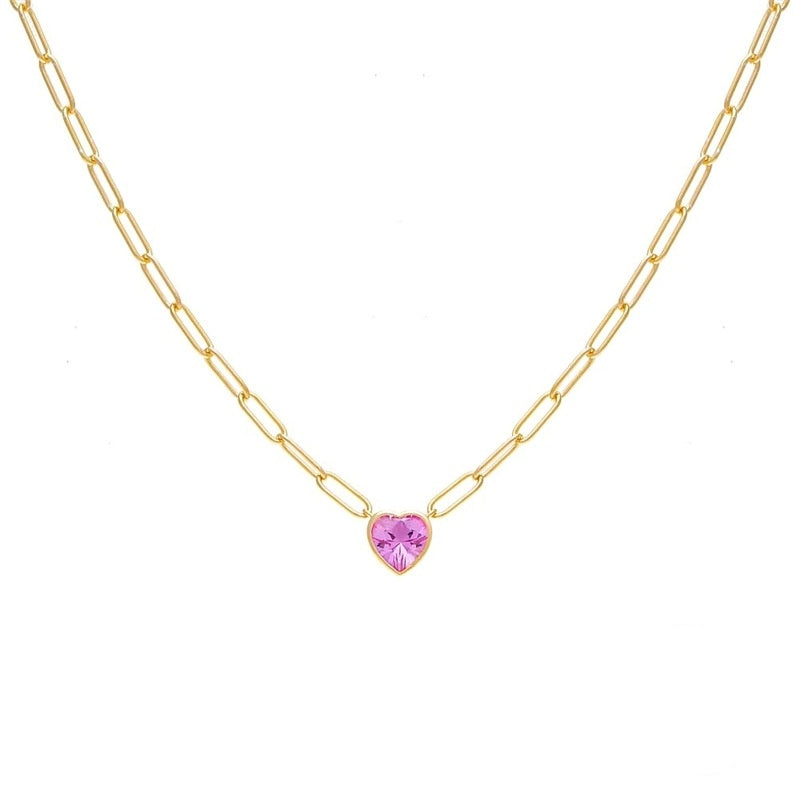 Colorful Heart-Shaped Chain Necklace - 18K Gold Plated